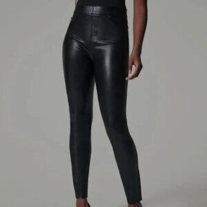 Spanx Skinny Ankle Pant - Vegan Stretch Leather - Luxe Black - Medium TALL 30.5"